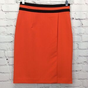 Worthington Pencil Skirt Women's Size 4 Faux Wrap Lined Orange/Black Side Zipper